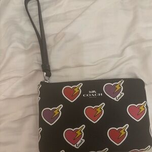 Coach Black Wristlet with Heart and Lightning Print
